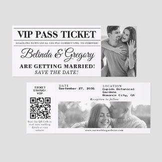 Newspaper VIP Access Ticket Wedding Save the Date
