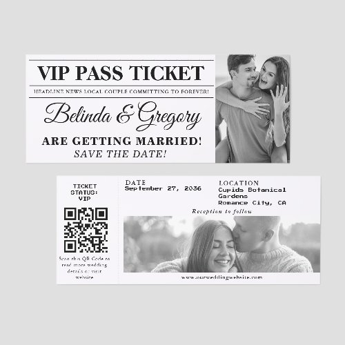 Newspaper VIP Access Ticket Wedding Save the Date
