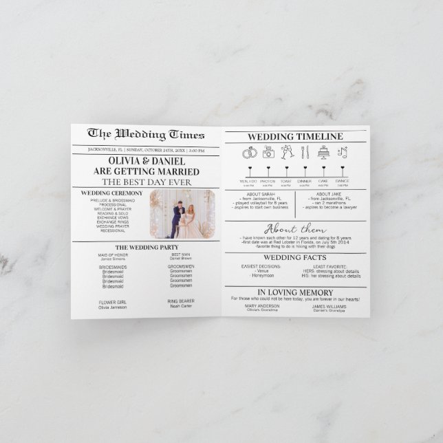 Newspaper Wedding Day Program Timeline Infographic (Inside)