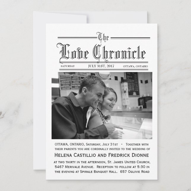 Newspaper Wedding Invitation with photo (Front)
