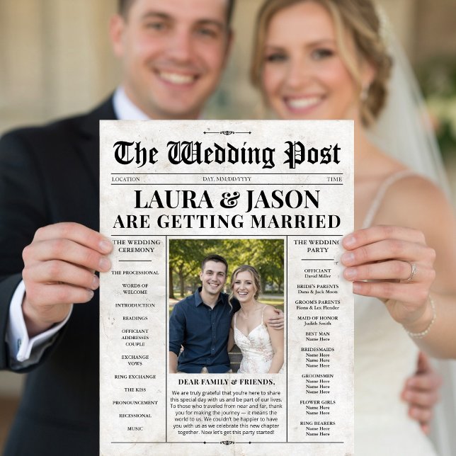 Newspaper Wedding Itinerary Program with Timeline  Flyer (Newspaper Wedding Program with Timeline Flyer)
