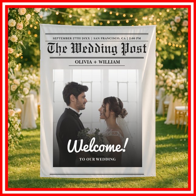 Newspaper Wedding Modern Elegant Welcome BACKDROP (Creator Uploaded)