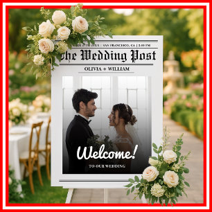 Newspaper Wedding Modern Elegant Welcome Sign