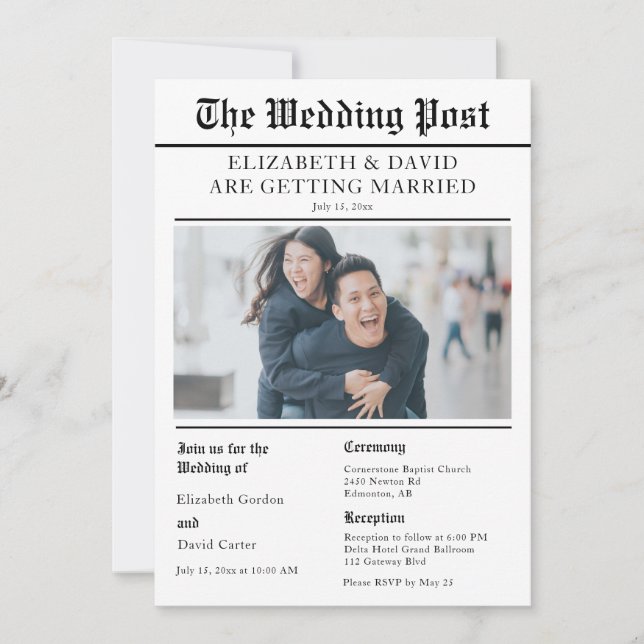 Newspaper Wedding Photo  Invitation (Front)