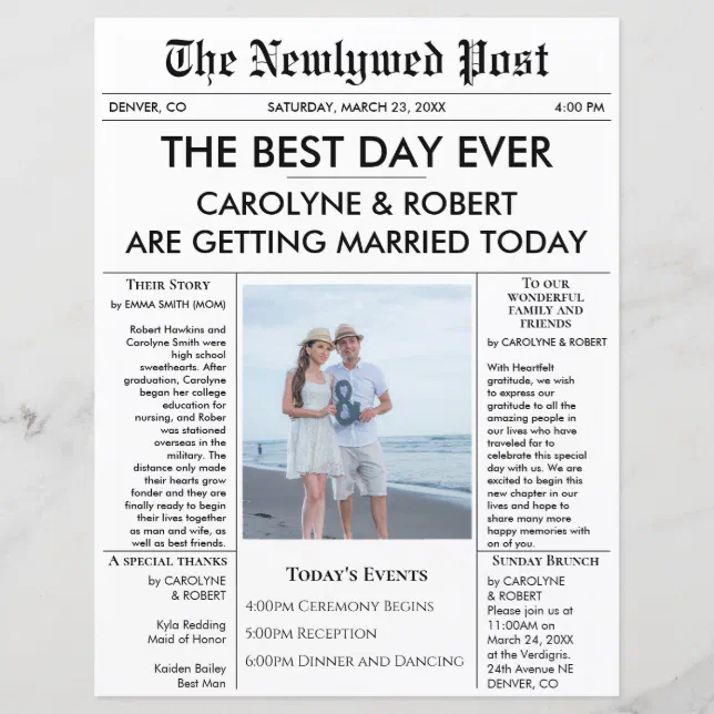 Newspaper Wedding Program | Zazzle