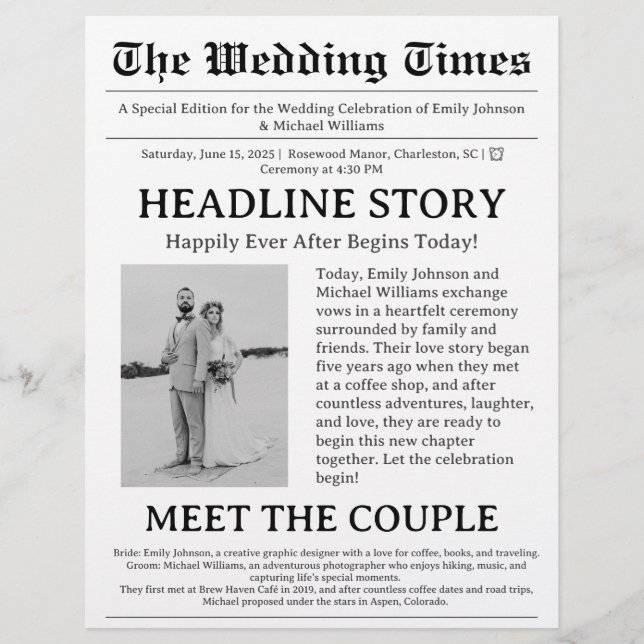 Newspaper Wedding Program  Flyer (Front)