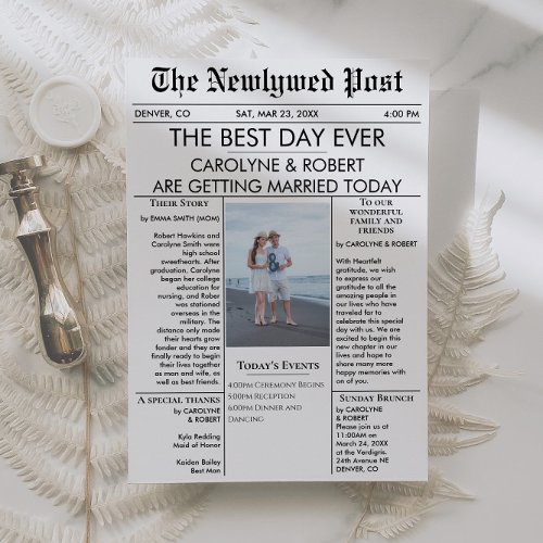 Newspaper Wedding Program Invitation