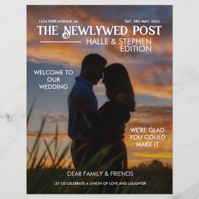 Newspaper Wedding Program Photo Modern Fun Facts Flyer (Front)