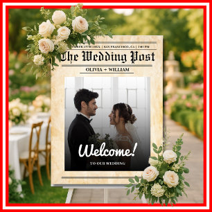 Newspaper Wedding Rustic Elegant Welcome Sign