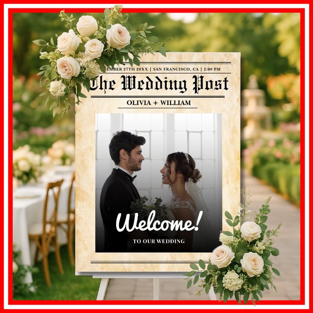 Newspaper Wedding Rustic Elegant Welcome Sign (Creator Uploaded)