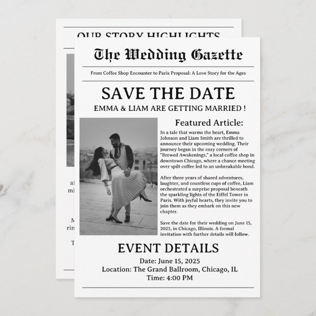 Newspaper Wedding Save The Date (Front/Back)
