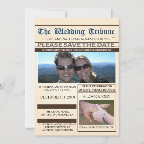 Newspaper Wedding Save The Date Announcement