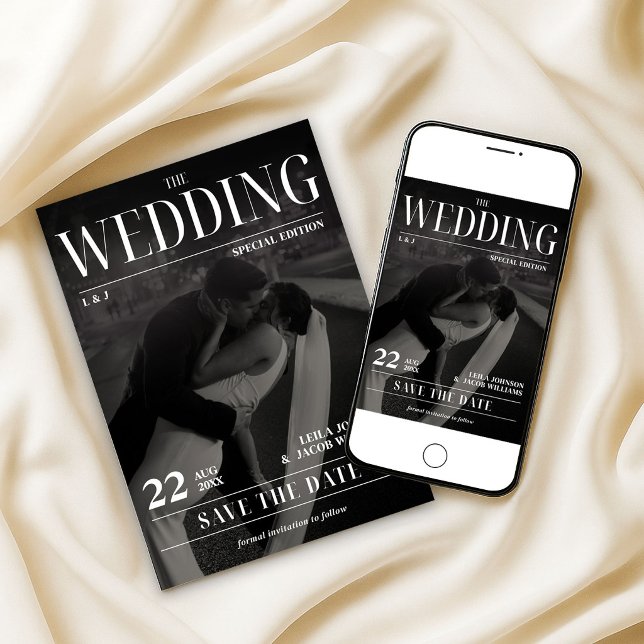 Newspaper Wedding Save the Date Modern Magazine Invitation (Newspaper Wedding Save the Date Modern Magazine Invitation, Photo Wedding Invite, Magazine Cover)