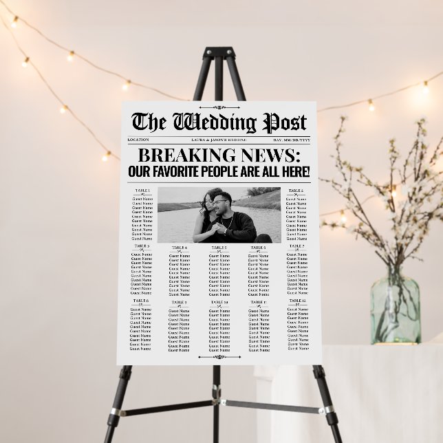 Newspaper Wedding Seating Chart Photo Welcome Sign (In Situ (Stand))