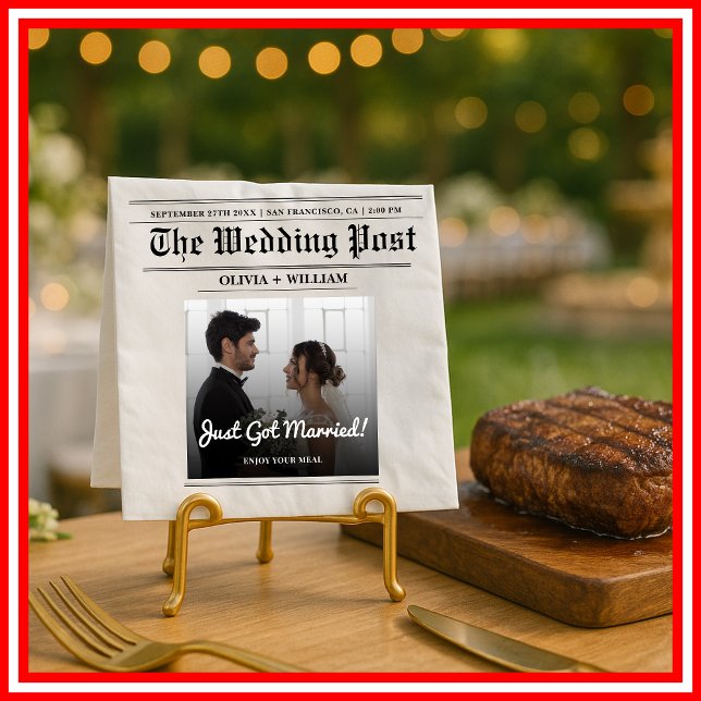 Newspaper Wedding Table Number Modern PHOTO Napkins (Creator Uploaded)