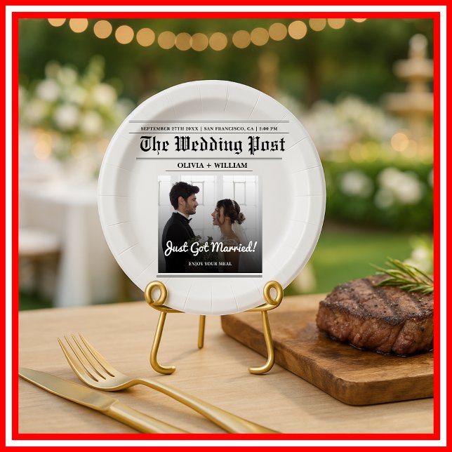 Newspaper Wedding Table Number Modern PHOTO Paper Plates (Creator Uploaded)