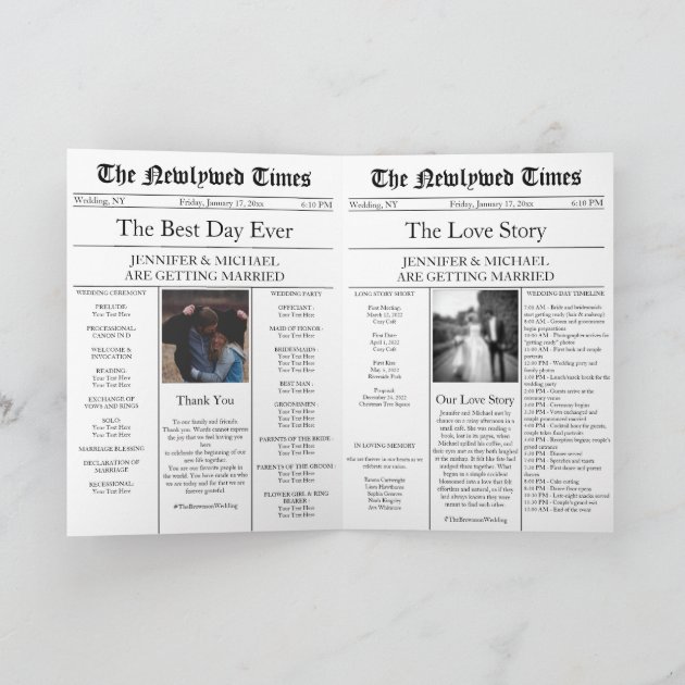 Newspaper Wedding Timeline Program Story
