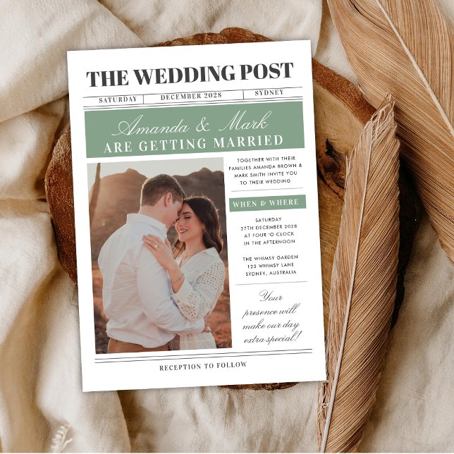 Newspaper Wedding Unique Fun Black and white Invitation (Creator Uploaded)