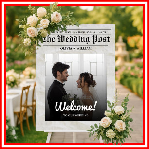 Newspaper Wedding Vintage Welcome Sign