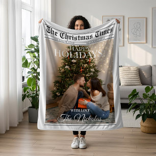 Newspaper What A Year Black White Photo Christmas Fleece Blanket