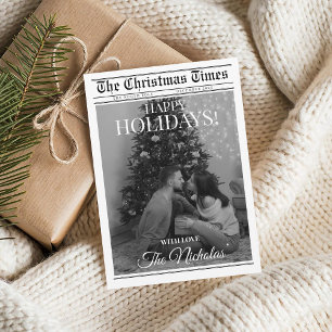 Newspaper What A Year Black White Photo Christmas Holiday Card