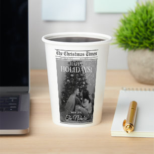 Newspaper What A Year Black White Photo Christmas Paper Cups