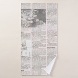 Newspaper with old unreadable text. Vintage grunge Bath Towel