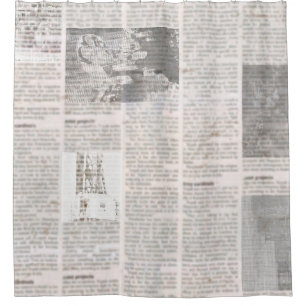 Newspaper with old unreadable text. Vintage grunge Shower Curtain