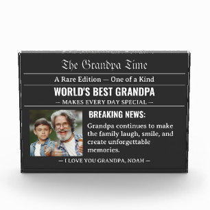 Newspaper World's Best Grandpa Photo Black White Acrylic Award