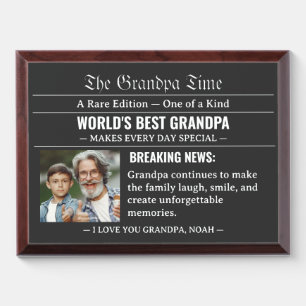 Newspaper World's Best Grandpa Photo Black White Award Plaque