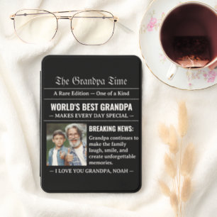 Newspaper World's Best Grandpa Photo Black White Kindle Cover