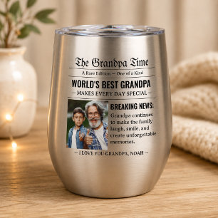 Newspaper World's Best Grandpa Photo Cool Gift Thermal Wine Tumbler