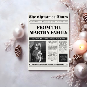 Newspaper Year in Review Black and White Photo  Holiday Card