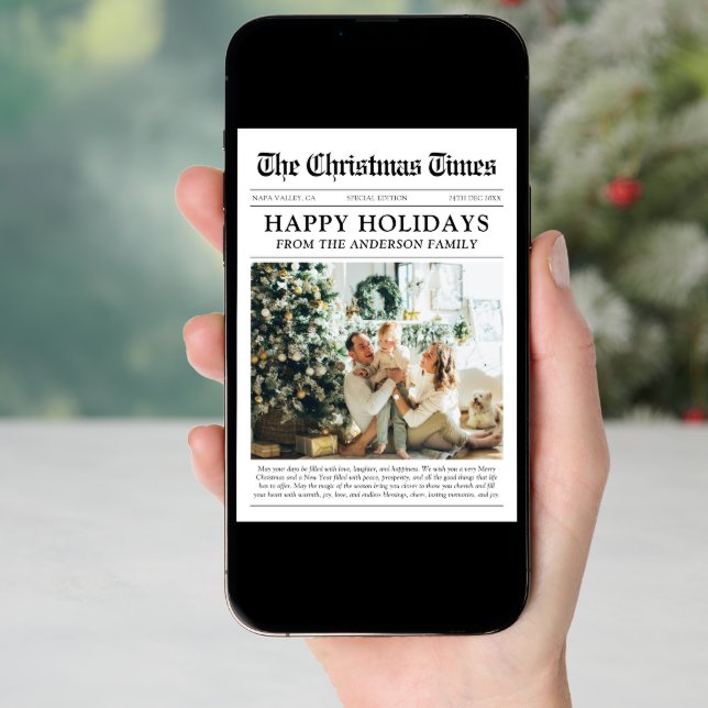 Newspaper Year in Review Family Photo Christmas Holiday Card (Front Digital)