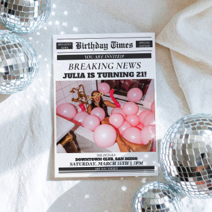 Newspapers Birthda Invitation 21st Invite