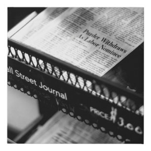 NEWSPAPERS ON THE WALL STREET JOURNAL RACK FAUX CANVAS PRINT