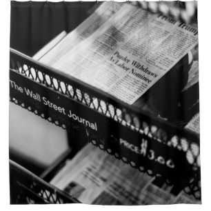 NEWSPAPERS ON THE WALL STREET JOURNAL RACK SHOWER CURTAIN