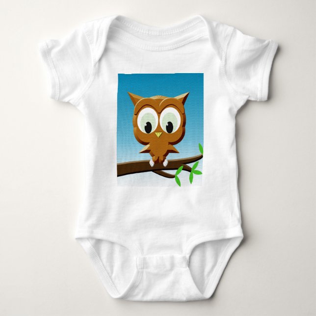 Newsprint Cartoon Owl Baby Bodysuit (Front)