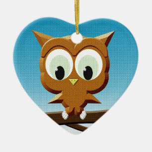 Newsprint Cartoon Owl Ceramic Ornament