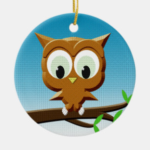 Newsprint Cartoon Owl Ceramic Ornament