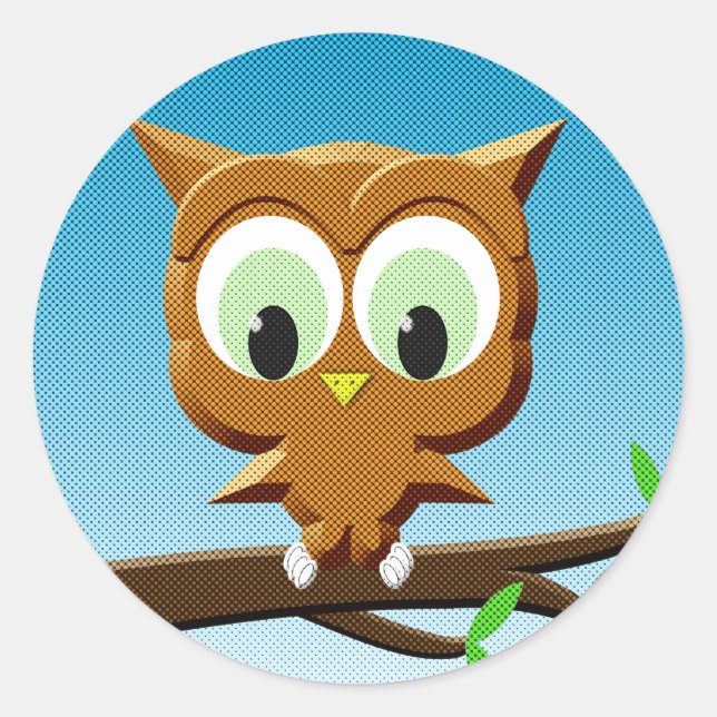 Newsprint Cartoon Owl Classic Round Sticker (Front)