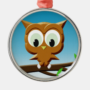 Newsprint Cartoon Owl Metal Ornament