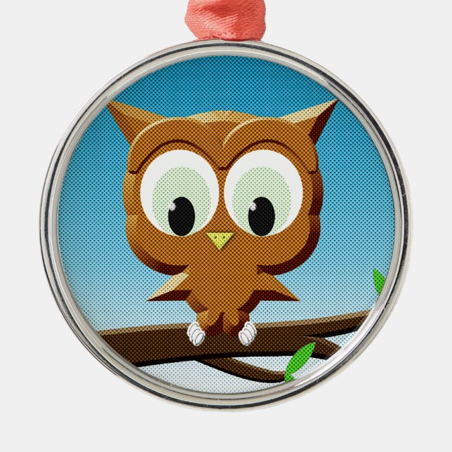 Newsprint Cartoon Owl Metal Ornament (Front)