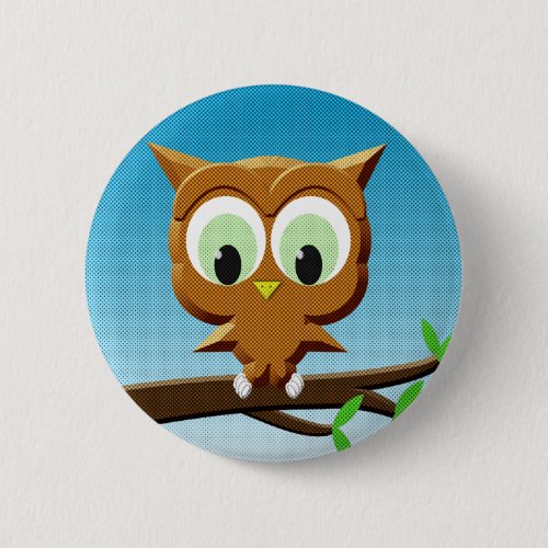 Newsprint Cartoon Owl Pinback Button