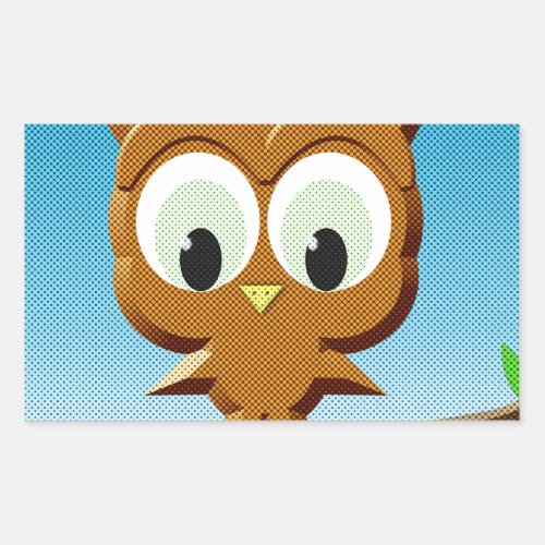 Newsprint Cartoon Owl Rectangular Sticker