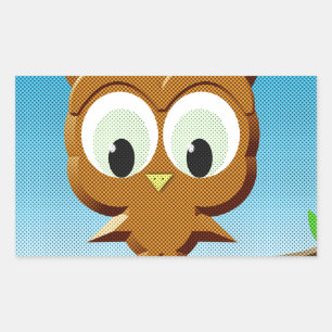 Newsprint Cartoon Owl Rectangular Sticker
