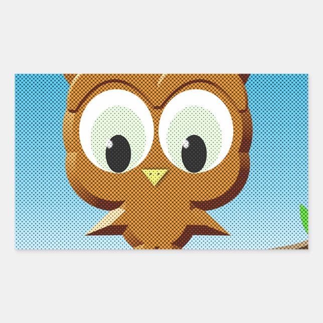 Newsprint Cartoon Owl Rectangular Sticker (Front)