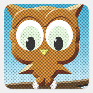 Newsprint Cartoon Owl Square Sticker