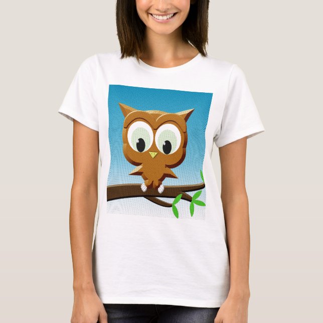 Newsprint Cartoon Owl T-Shirt (Front)