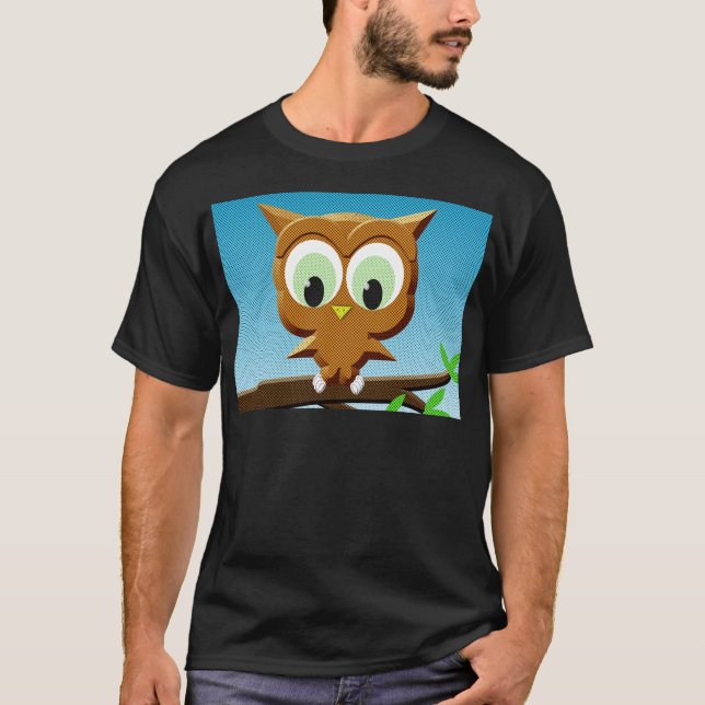 Newsprint Cartoon Owl T-Shirt (Front)